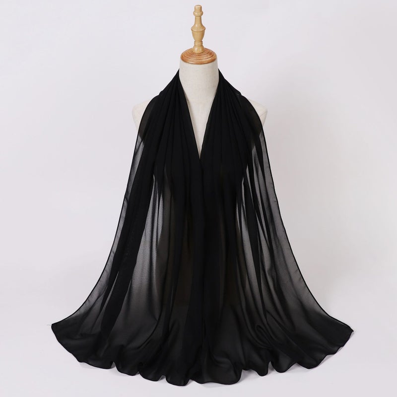 Chiffon Bubble Wrap Hijab Scarf for Women 3 Black - Image 1