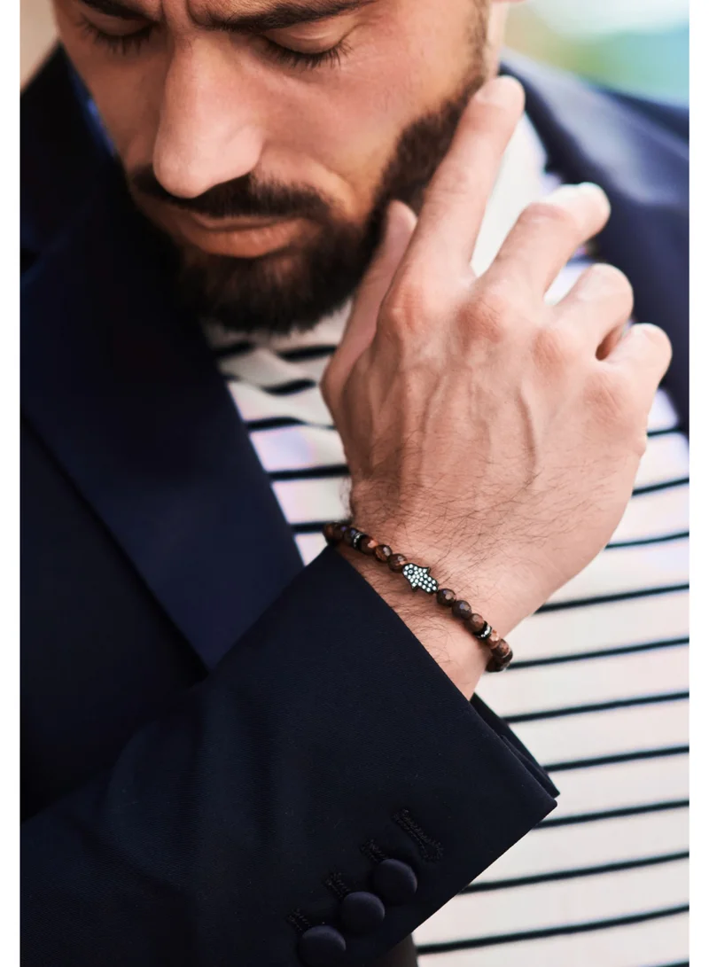 Lunnora Red Tiger Eye Beads Handmade Natural Stone Bead Bracelet – Bracelet for Men, Men’s Bracelet, Gifts for Men, Bracelets for Men – With Black Hamsa Hand, Adjustable One Size Fits All