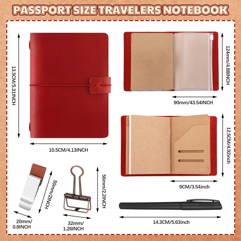Thenshop Travelers Refillable Leather Journal Notebook Travel Diary Handmade Passport Travelers Journal for Men and Women with 3 Notebook Inserts, Pen Holder, Binder Clip(Wine Red,Passport Size) - Image 2