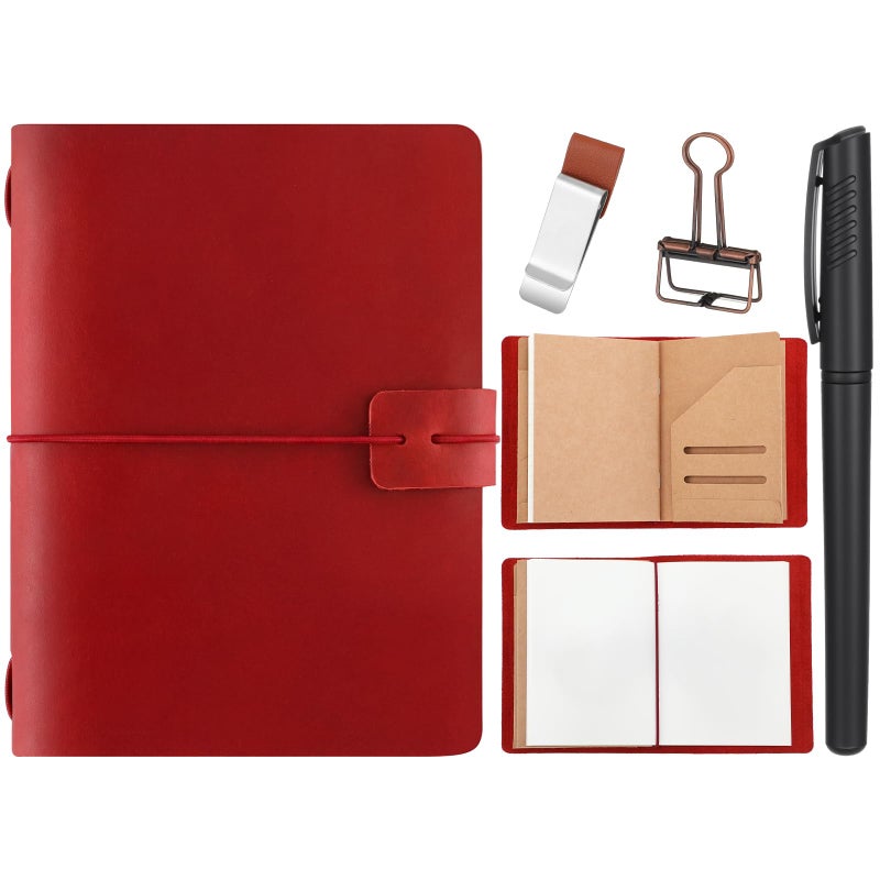 Thenshop Travelers Refillable Leather Journal Notebook Travel Diary Handmade Passport Travelers Journal for Men and Women with 3 Notebook Inserts, Pen Holder, Binder Clip(Wine Red,Passport Size) - Image 1