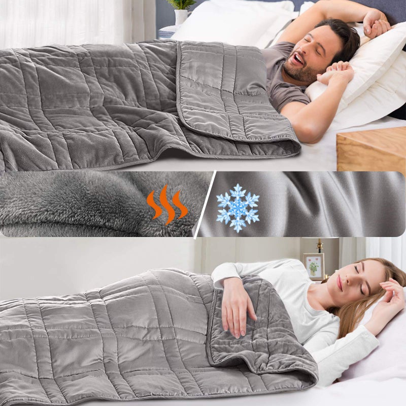 OMYSTYLE OMYSTYLE Reversible Weighted Blanket 48x72 15lbs for Adults Warm Short Plush and Cool Tencel Fabric DoubleSided Weighted Blanket for All Season Use  Carry Bag Included 