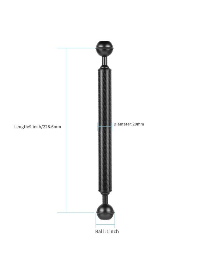 One-inch Double Ball Head Diameter D20mm Carbon Fiber Metal Lamp Arm Diving Photography Extension Fill Light Ball Head Arm-Color:9 Inches-Black  - Image 1