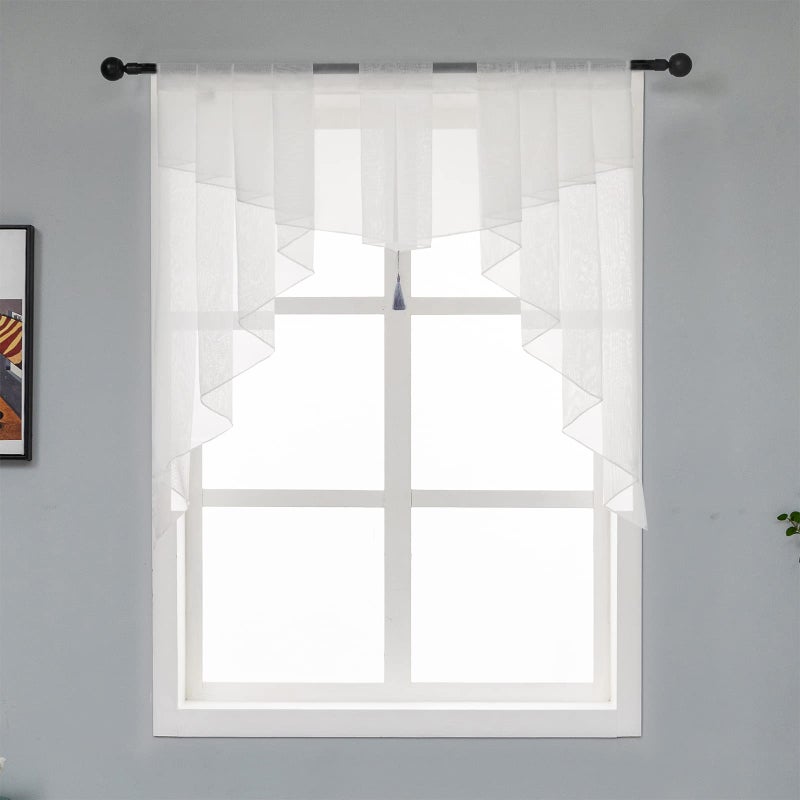 Swag Sheer Valance Curtains for Living Room Color Matching Kitchen Valance for Farmhouse Window Rod Pocket Voile Swag Tailored Curtain Valance for Bedroom Bathroom White 39W x 39L Inches