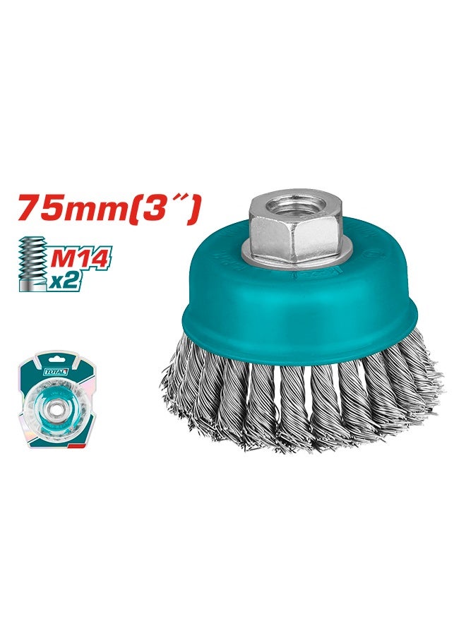 توتال تولز فرشاة سلكية TOTAL بقطر ٧٥ مم مع صامولة M14 | سلك فولاذي ٠.٥ مم | ١٢٥٠٠ دورة في الدقيقة | مثالية لإزالة الصدأ، وإزالة الطلاء، وتحضير الأسطح - Image 2