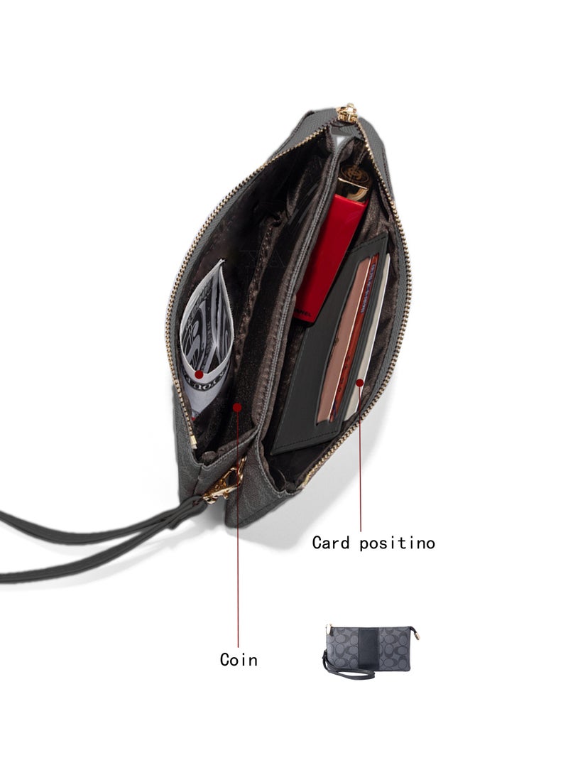 Rock Pow Classic Geometric Print Women's Wallet Large Capacity  Zip Ladies Card Phone Holder  Wristlet Leather