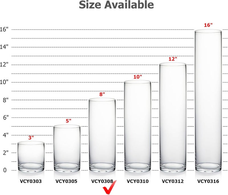 WGVI مزهرية أسطوانية WGV، عرض 3 بوصات × ارتفاع 8 بوصات، حامل شموع زجاجي نحيف ضيق شفاف للبراعم، أصيص تررم لحفلات الزفاف وزهور القطع المركزية، ديكور المنزل والمكتب، قطعة واحدة - Image 2