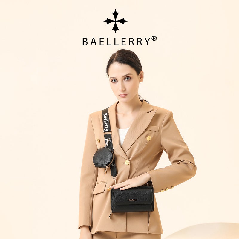 Baellerry Women's PU Leather Crossbody Bag with Letter Print and Zipper - Image 3