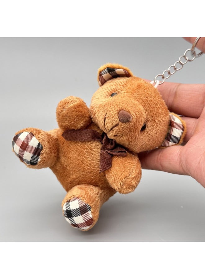 Loquat Bow Tie Teddy Bear Plush Toy Small Doll Pendant Wedding Throw Small Gift Claw Machine Doll Wholesale-Color:Bug Sitting Bear Dark Brown + Iron Ring-Height:Boutique - Image 1