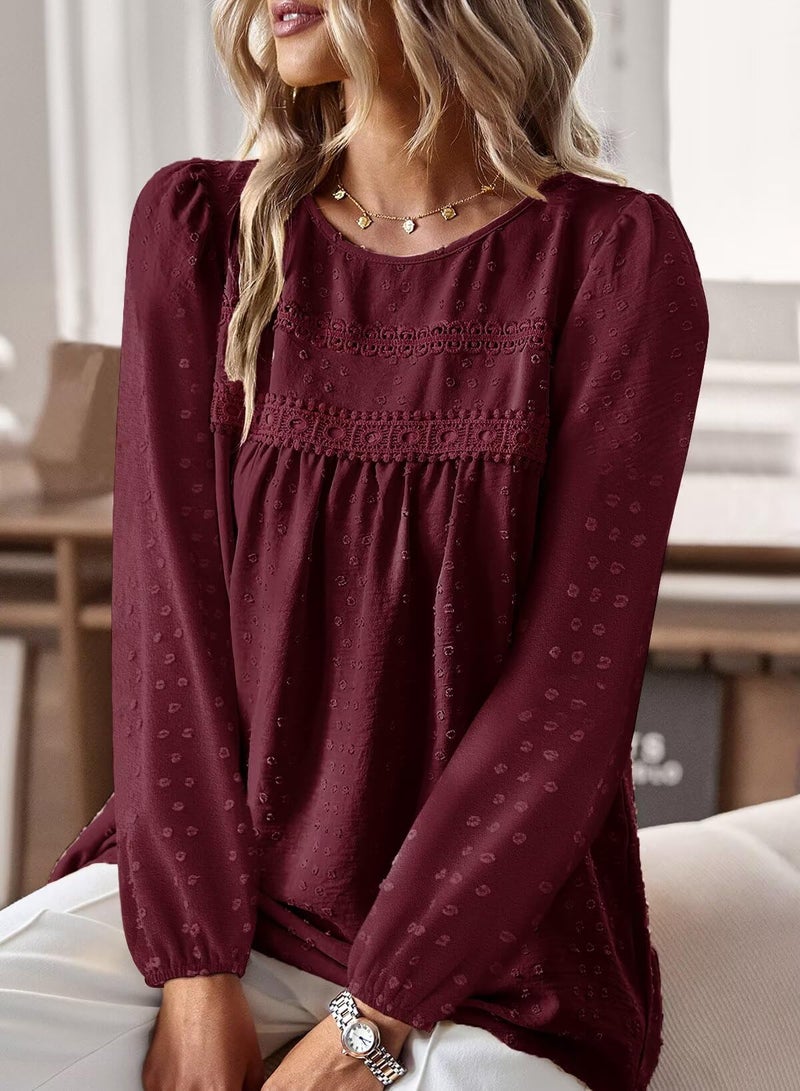 Falechay Winter Tops Womens 2026 Fashion Boho Tunic Tops for Women Crewneck Flowy Mulberry Shirts Babydoll Pom Pom Long Sleeve Blouses Oversized L - Image 2