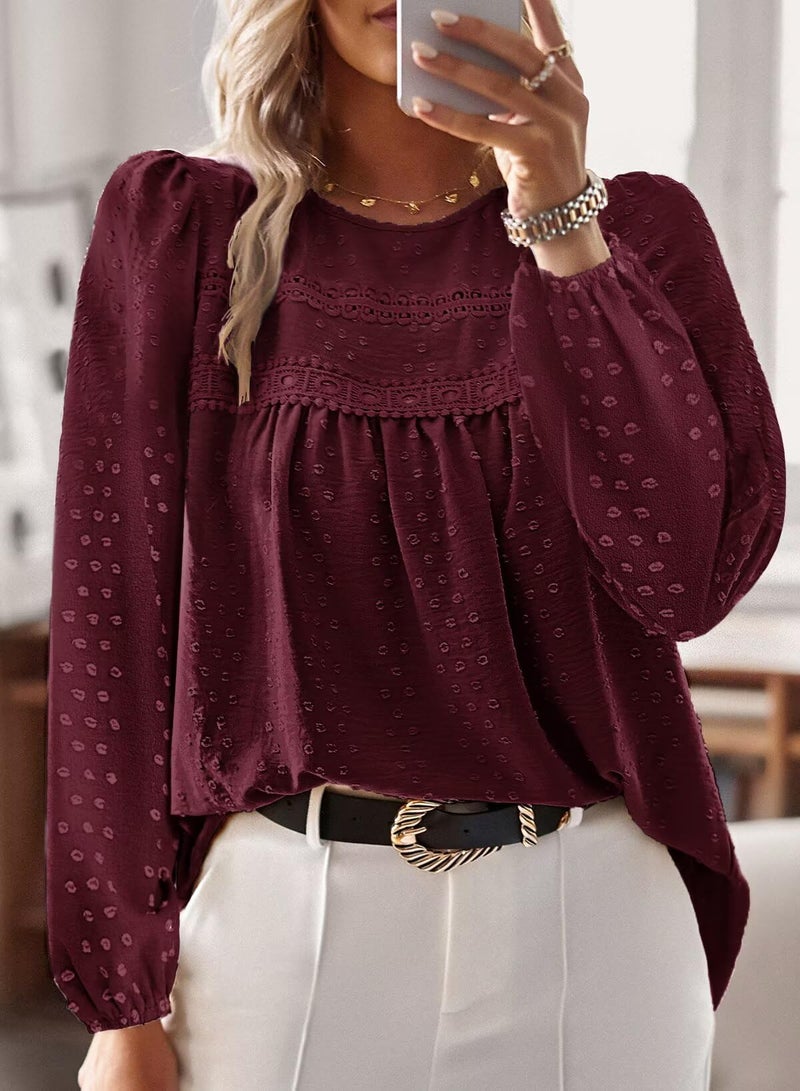 Falechay Winter Tops Womens 2026 Fashion Boho Tunic Tops for Women Crewneck Flowy Mulberry Shirts Babydoll Pom Pom Long Sleeve Blouses Oversized L - Image 4