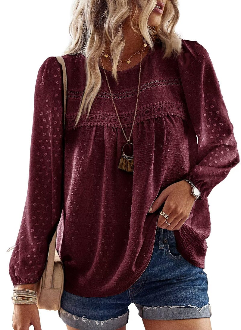 Falechay Winter Tops Womens 2026 Fashion Boho Tunic Tops for Women Crewneck Flowy Mulberry Shirts Babydoll Pom Pom Long Sleeve Blouses Oversized L - Image 1