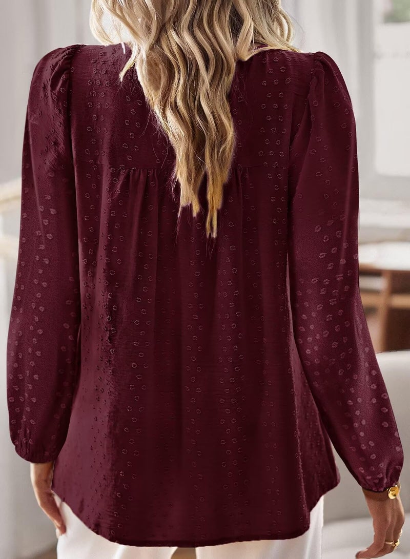 Falechay Winter Tops Womens 2026 Fashion Boho Tunic Tops for Women Crewneck Flowy Mulberry Shirts Babydoll Pom Pom Long Sleeve Blouses Oversized L - Image 3