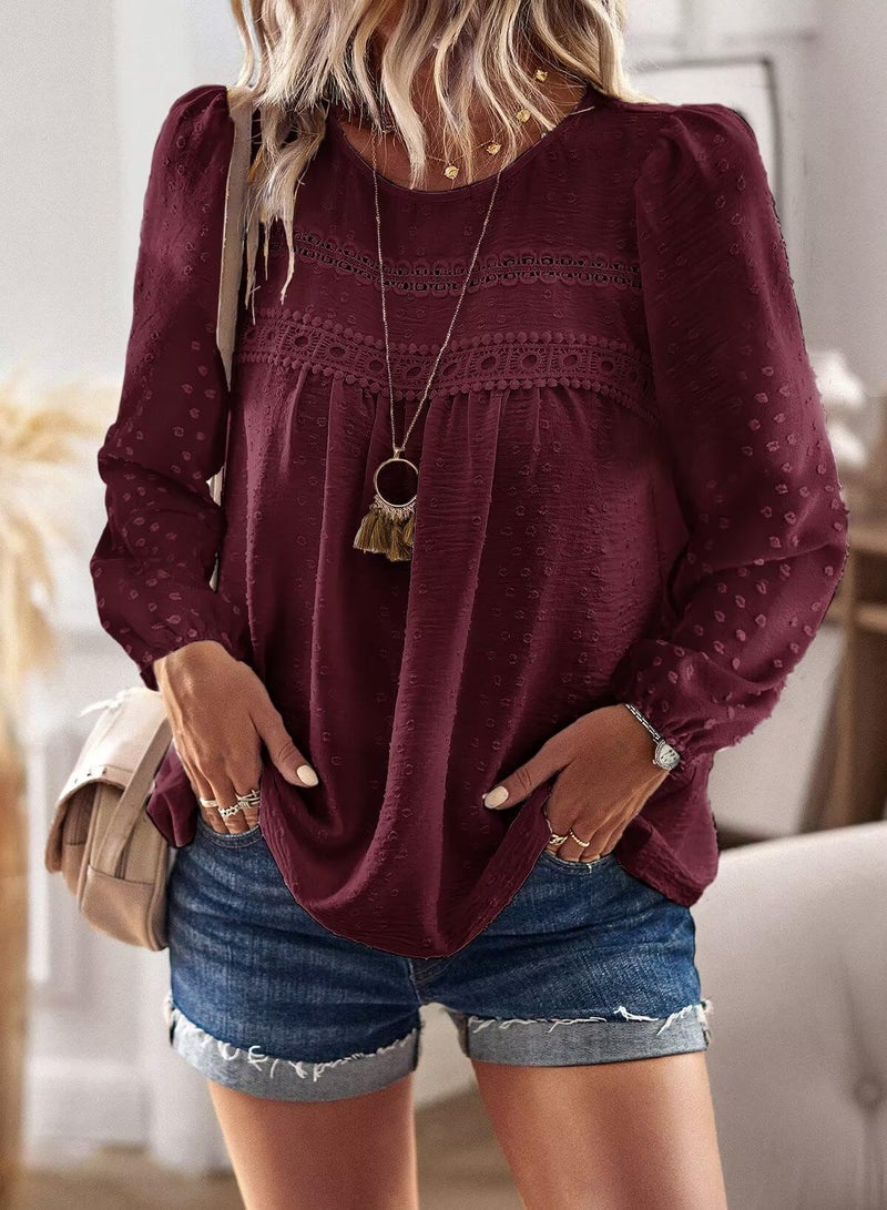 Falechay Winter Tops Womens 2026 Fashion Boho Tunic Tops for Women Crewneck Flowy Mulberry Shirts Babydoll Pom Pom Long Sleeve Blouses Oversized L - Image 5