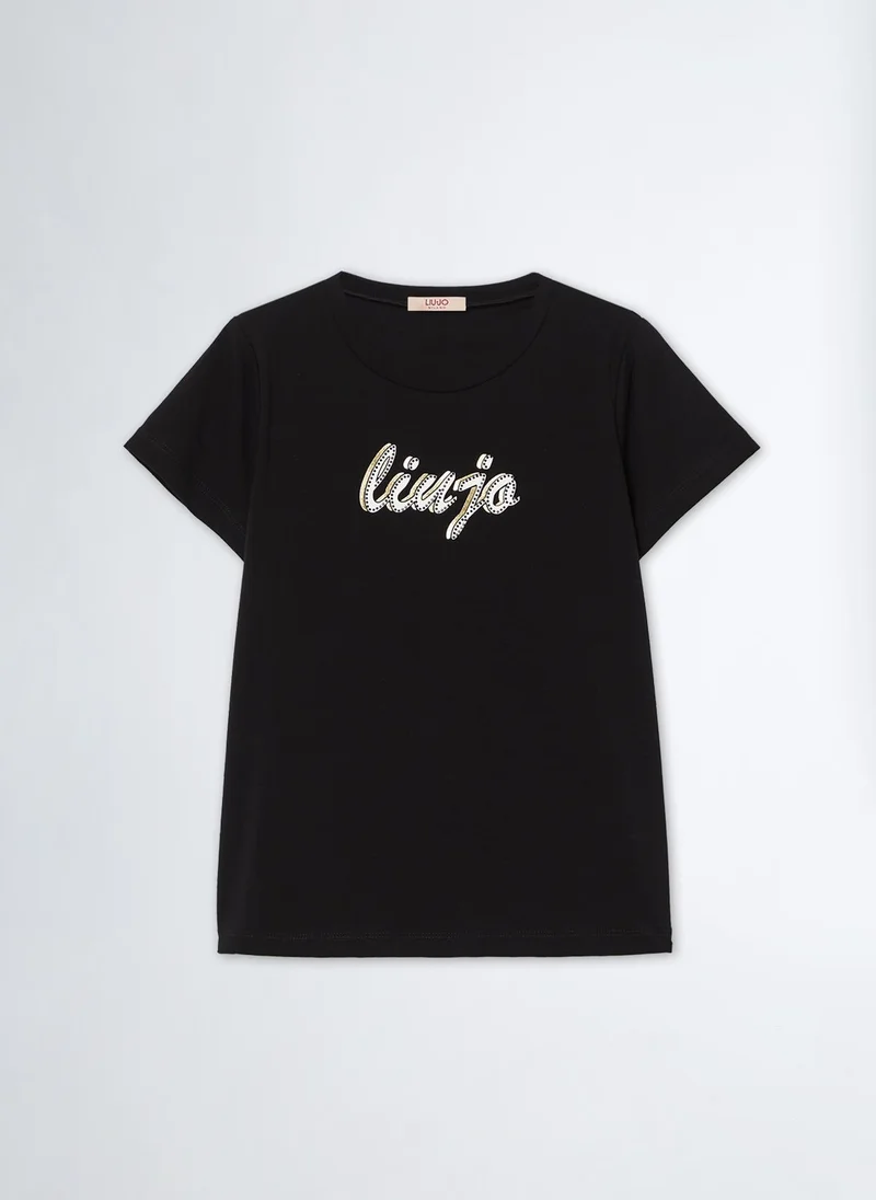 Liu Jo T-Shirt with Logo and Gemstones