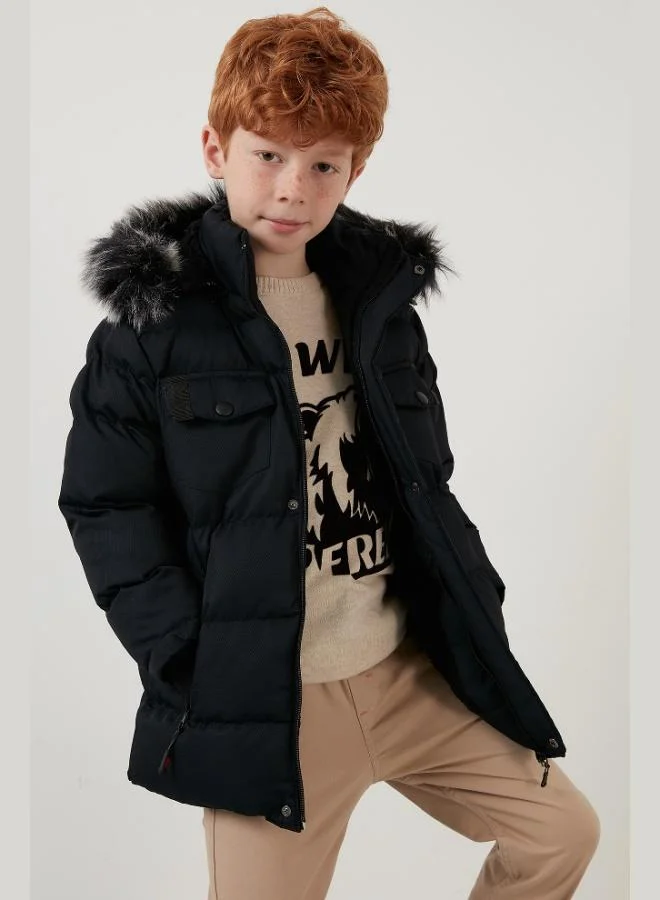 ليلا جاكيت مبطن بالقطيفة بغطاء رأس قابل للفصل ومقاوم للماء للأولاد