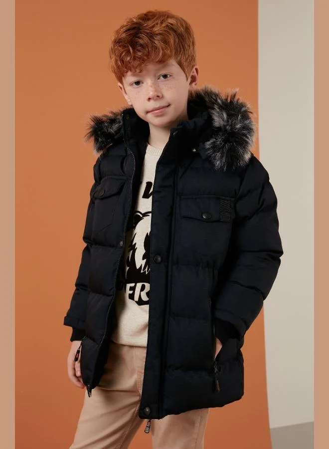 ليلا جاكيت مبطن بالقطيفة بغطاء رأس قابل للفصل ومقاوم للماء للأولاد