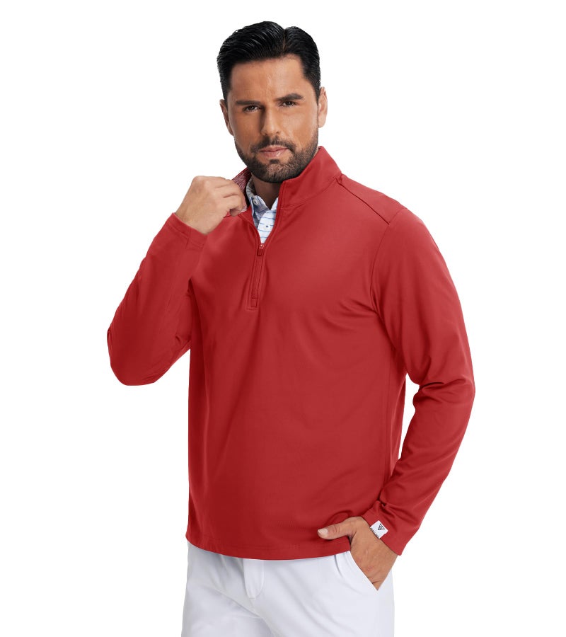 M MAELREG Quarter Zip Pullover Men Moisture Wicking Performance Dry Fit Sport Golf 1/4 Zip Pullover Mens Sweatshirt Red - Image 2