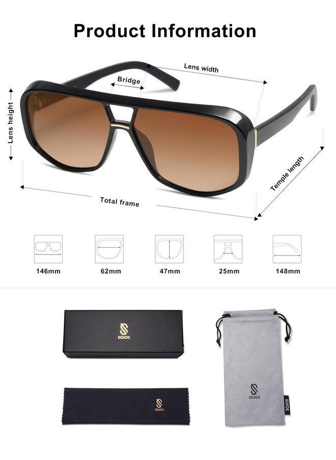 Sojos Retro Aviator Sunglasses For Men Women Oversized Polarized Trendy Womens Uv 400 Shades Sj2304 Black Brown  - Image 5