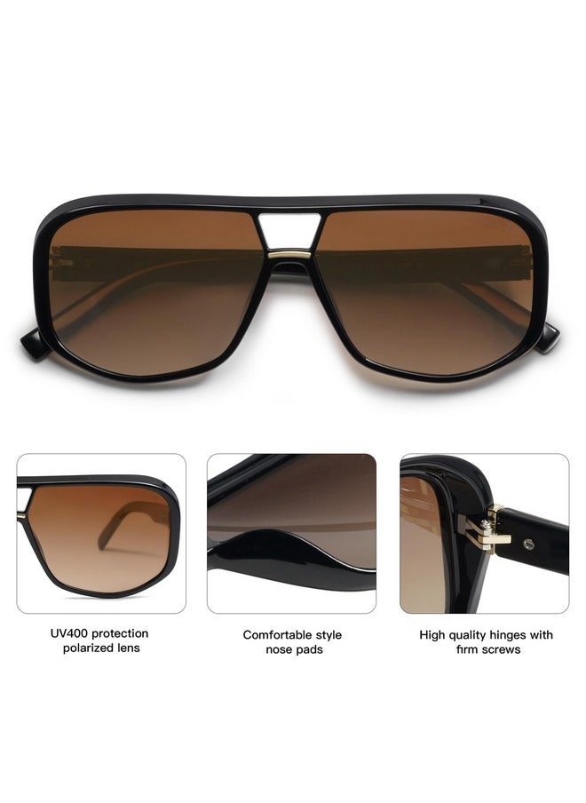 Sojos Retro Aviator Sunglasses For Men Women Oversized Polarized Trendy Womens Uv 400 Shades Sj2304 Black Brown  - Image 4