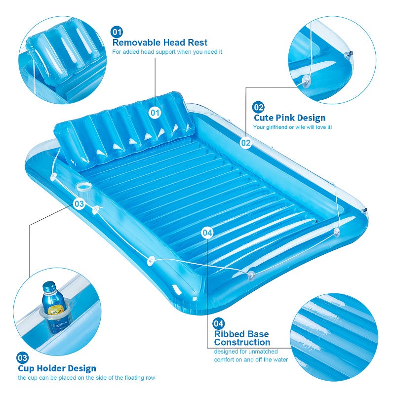 SLLAK Inflatable Pool Floats Boat for Adults, Blow Up Tanning Pool Raft Sun Tan Tub with Inflatable Pillow for Family Outdoor, Garden, Backyard Summer Water Party (14+ Year Old) (Small,Blue) - Image 3
