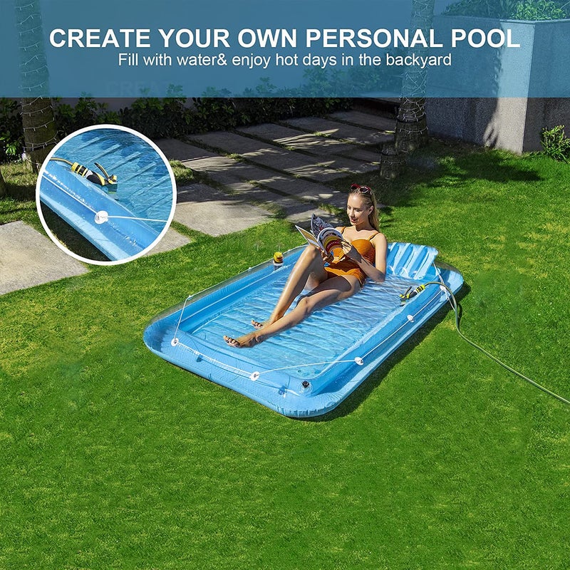 SLLAK Inflatable Pool Floats Boat for Adults, Blow Up Tanning Pool Raft Sun Tan Tub with Inflatable Pillow for Family Outdoor, Garden, Backyard Summer Water Party (14+ Year Old) (Small,Blue) - Image 4