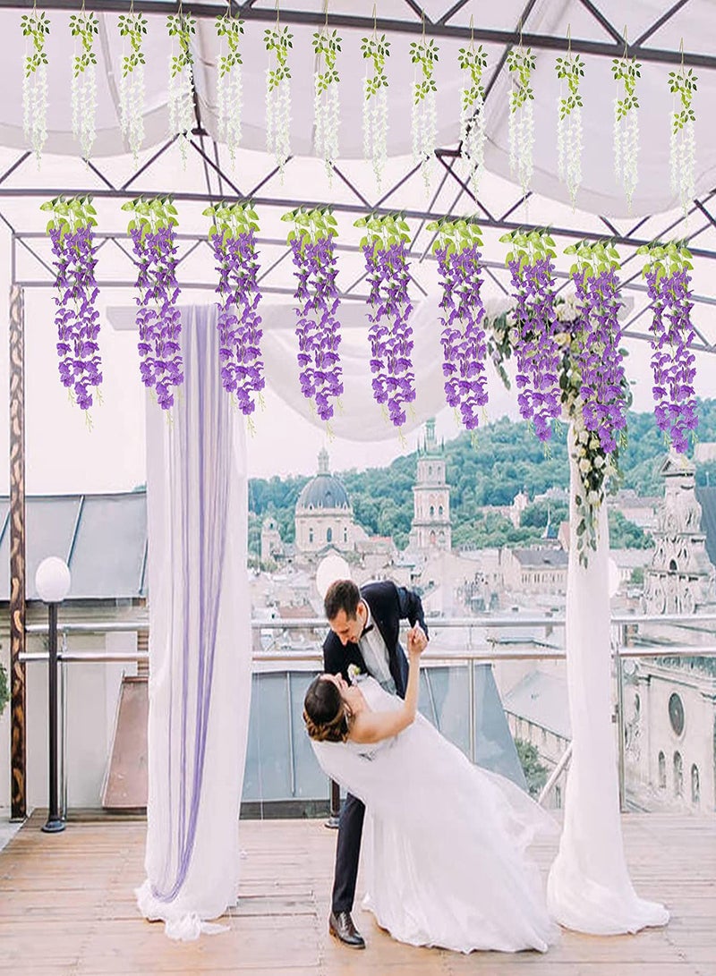 SYOSI Artificial Wisteria Vine Flowers 12 Pack 44" Fake Flower Bushy Vine Ratta Hanging Garland for Wedding Party Garden Outdoor Greenery Home Wall Deco Home Hote Wedding Promenade Decoration - Image 5