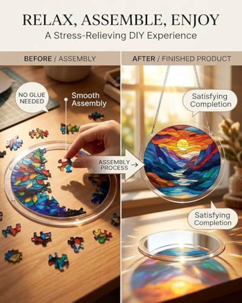 Acrylic Jigsaw Puzzle 20.8*20.8*1Cm High Transparency Acrylic Suncatcher - Durable Scratch-Resistant Material Diy Suncatcher For Home Garden Decor Gift And Puzzle Enthusiasts - Image 3