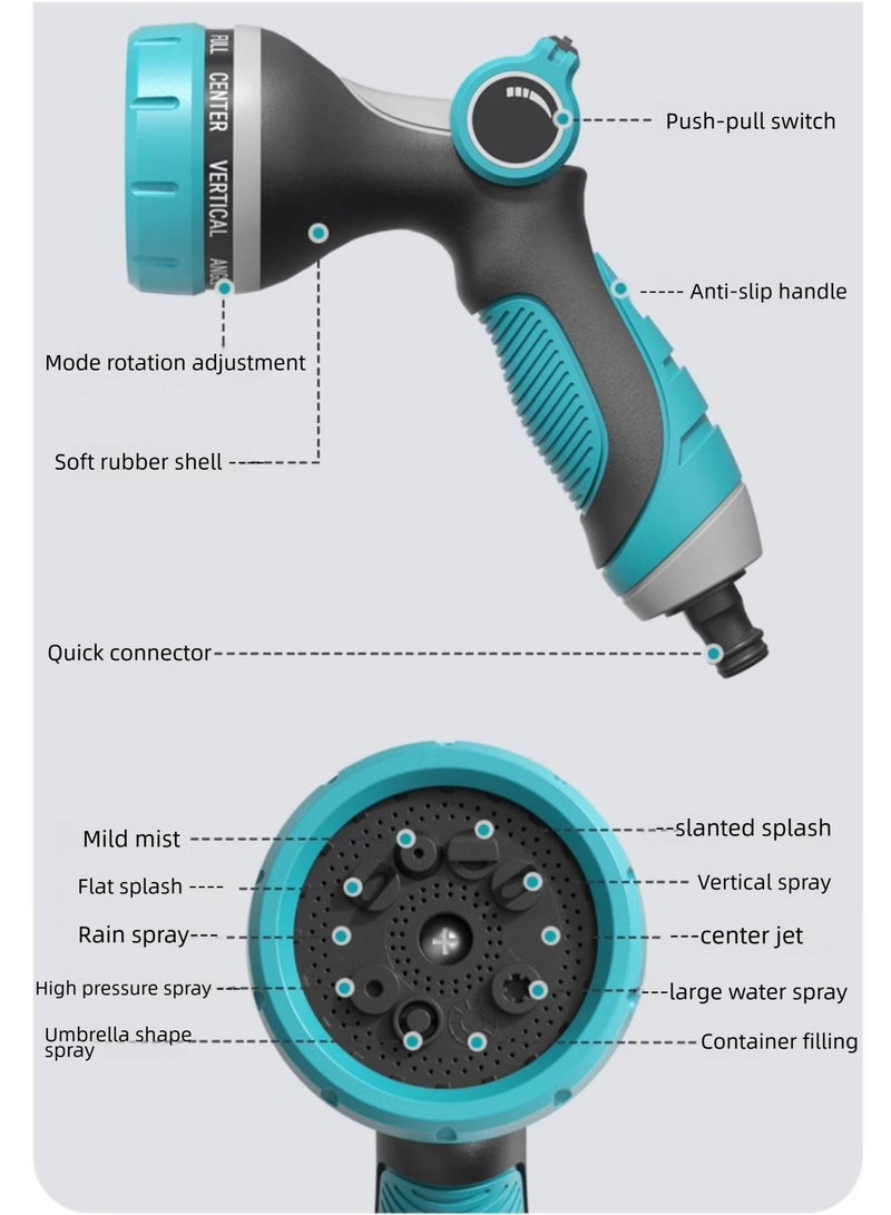 ONLYMAY Portable Garden Hose Reel Set, Multifunction Wall Hanging, 30M Garden Hose Reel Kit Water Hose Holder Water Gun of Spray Heads, and 2M Hoses for Household Garden Watering Car Wash, Blue - Image 4