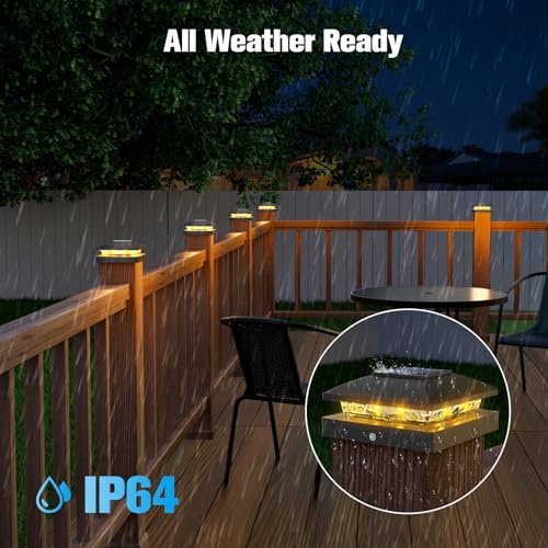VOLISUN 4x4 Solar Post Cap Light 12pack,Solar Fence - Cap Lights Outdoor Waterproof for Wooden/Vinyl Post,Black Deck Post Cap Light Solar Powered with Warm White for Garden/Patio/Porch - Image 3