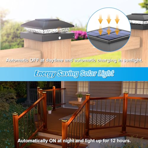 VOLISUN 4x4 Solar Post Cap Light 12pack,Solar Fence - Cap Lights Outdoor Waterproof for Wooden/Vinyl Post,Black Deck Post Cap Light Solar Powered with Warm White for Garden/Patio/Porch - Image 4