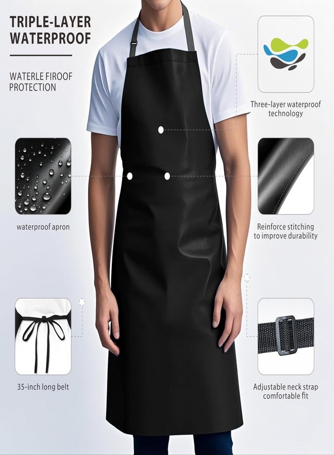 GoldPig 2 Pack Rubber Apron, 40 Inch Waterproof Apron,Chemical Resistant Apron,Butcher Apron,Adjustable Dishwashing Apron - Work Aprons for Dog Grooming,Barbecue,Gardening,Lab and kitchen,Black - Image 3
