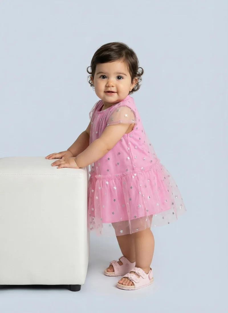 Nautinati Nautinati Baby Girls' A-line Frilled Mesh All-over Flower & Polka Dot Print Party Dress