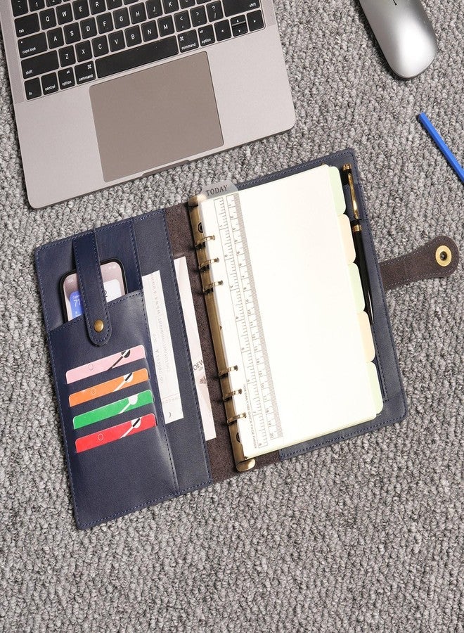 Wonderpool A5 Binder Journal Leather Spiral Notebook Refillable College Ruled Paper, Budget Binder Rings Diary Organizer with Pen for Office School Travel Business Planning Writing (Blue,A5) - Image 3