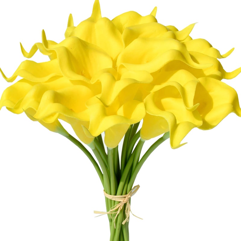 Mandy's 20pcs Pure Yellow Fake Flowers Artificial Calla Lily Silk Flowers 13.4"" for Mother's Day Easter Home Kitchen & Wedding - Image 1