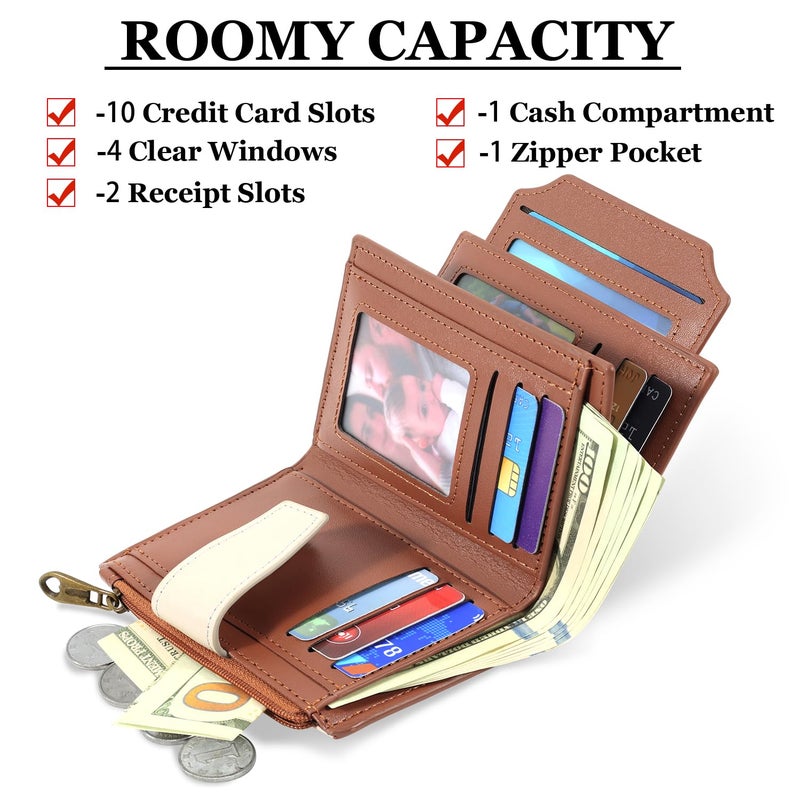 Airkit Small Wallet Women RFID Blocking Soft Leather Bifold Compact Card Holder Wallet for Women with Zipper Coin Pocket 4 ID Window - Image 2