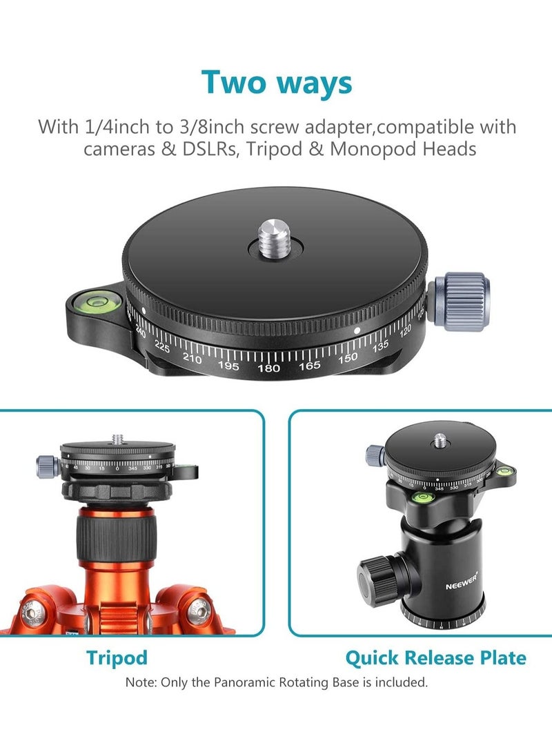 Excefore Camera Panoramic Panning Base with Arca Swiss Style Plate, 3/8" Screw Aluminum Alloy  Black Panorama Tripod Head Bubble Level for Monopod DSLR Cameras, Load Capacity 22 LBS  - Image 3