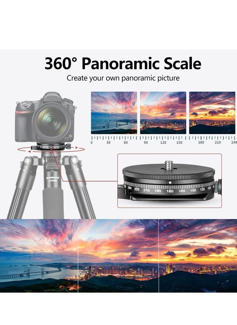 Excefore Camera Panoramic Panning Base with Arca Swiss Style Plate, 3/8" Screw Aluminum Alloy  Black Panorama Tripod Head Bubble Level for Monopod DSLR Cameras, Load Capacity 22 LBS  - Image 2