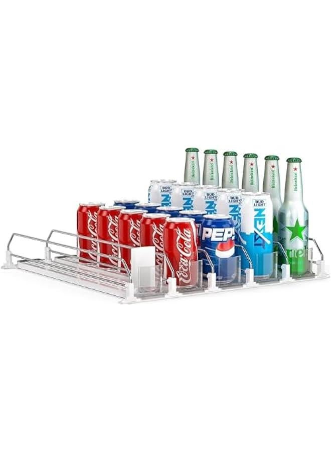 HOOKOR Soda Can Dispenser for Refrigerator,Self-Pushing Drink Organizer for Fridge, Width Adjustable Fridge Organization, Beer Pop Can Water Bottle Drink Dispenser for Fridge (White-5 Row) - Image 1