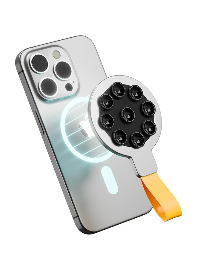 SUNDAREE - Magnetic Suction Cup Phone Mount, Silicone Suction Phone Case Grip Stand Holder for MagSafe, Hands- Free Mirror Shower Phone Holder Mount Fit iPhone 16 Pro Max, TikTok Creator|Videos (Black Orange) - Image 1