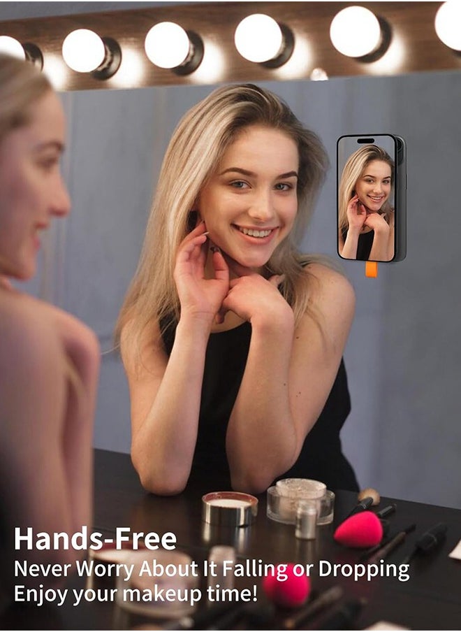 SUNDAREE - Magnetic Suction Cup Phone Mount, Silicone Suction Phone Case Grip Stand Holder for MagSafe, Hands- Free Mirror Shower Phone Holder Mount Fit iPhone 16 Pro Max, TikTok Creator|Videos (Black Orange) - Image 1