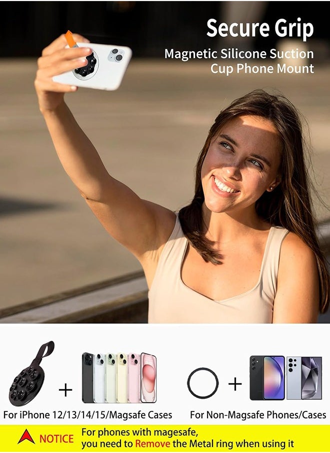 SUNDAREE - Magnetic Suction Cup Phone Mount, Silicone Suction Phone Case Grip Stand Holder for MagSafe, Hands- Free Mirror Shower Phone Holder Mount Fit iPhone 16 Pro Max, TikTok Creator|Videos (Black Orange) - Image 1