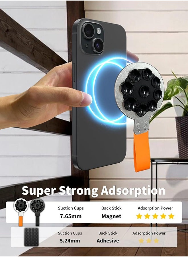 SUNDAREE - Magnetic Suction Cup Phone Mount, Silicone Suction Phone Case Grip Stand Holder for MagSafe, Hands- Free Mirror Shower Phone Holder Mount Fit iPhone 16 Pro Max, TikTok Creator|Videos (Black Orange) - Image 1
