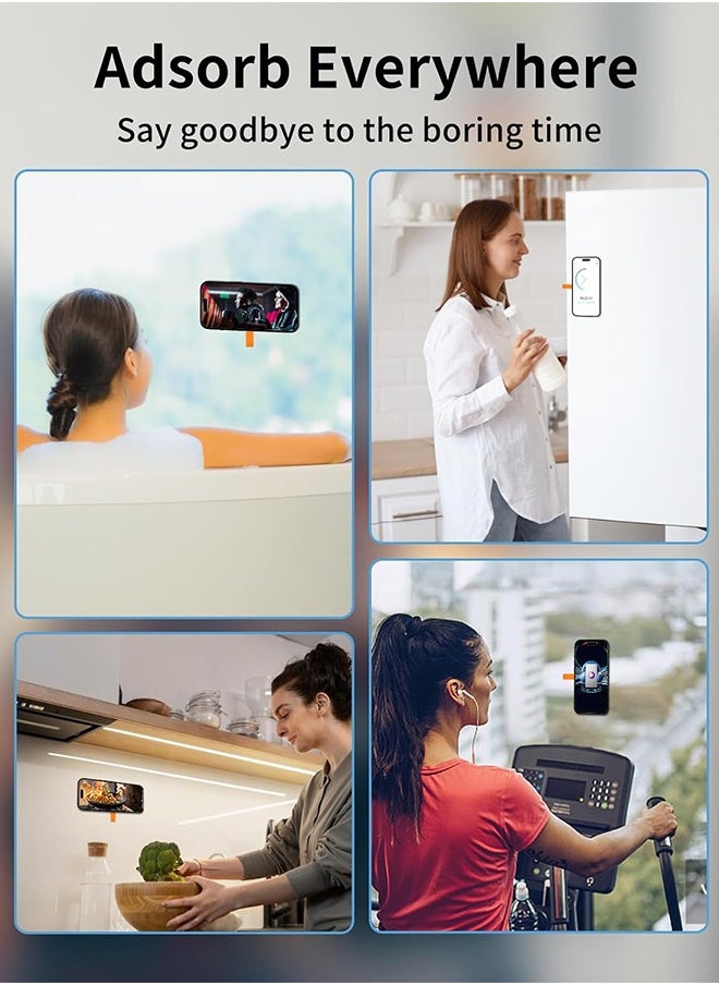 SUNDAREE - Magnetic Suction Cup Phone Mount, Silicone Suction Phone Case Grip Stand Holder for MagSafe, Hands- Free Mirror Shower Phone Holder Mount Fit iPhone 16 Pro Max, TikTok Creator|Videos (Black Orange) - Image 1