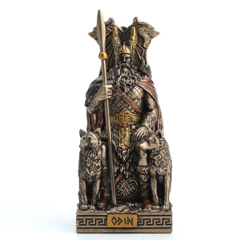 Veronese Design 3 12 Inches Norse God All Father Odin Sitting on Throne Miniature Resin Figurine Handpainted Bronze Finish - Image 2