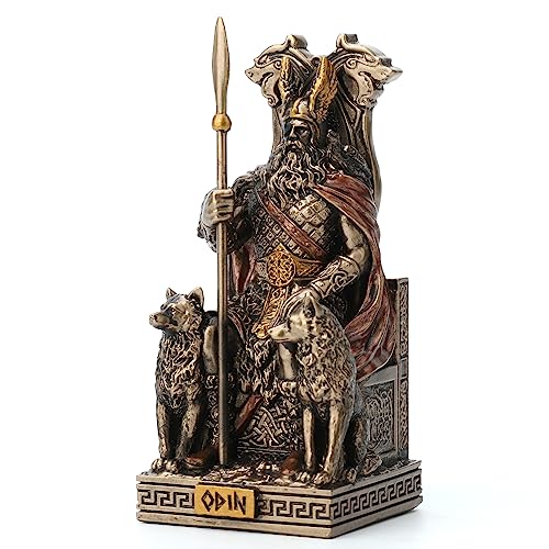 Veronese Design 3 12 Inches Norse God All Father Odin Sitting on Throne Miniature Resin Figurine Handpainted Bronze Finish - Image 3