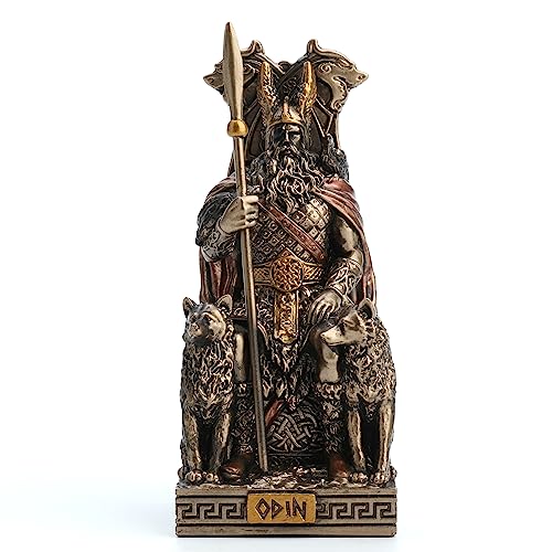 Veronese Design 3 12 Inches Norse God All Father Odin Sitting on Throne Miniature Resin Figurine Handpainted Bronze Finish - Image 1