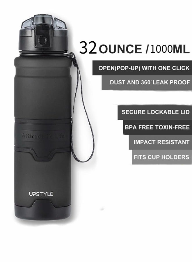 UPSTYLE Sports Water Bottle 1L with Leak Proof Flip Top Lid BPA Free Tritan Reusable Plastic for Gym and Outdoor - Image 2