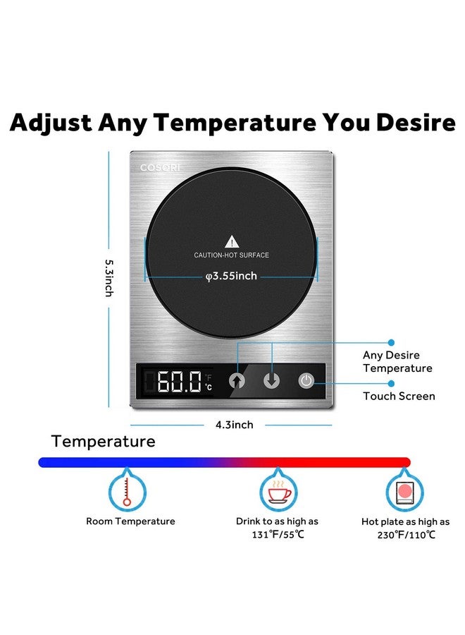 COSORI COSORI Coffee Mug Warmer & Mug Set for Desk, Cup Heater, Office & Christmas Gifts, 1°F Precise Temperature Control, Touch Tech & LCD Digital Display (77-194℉), 304 Stainless Steel, Silver/Black - Image 3