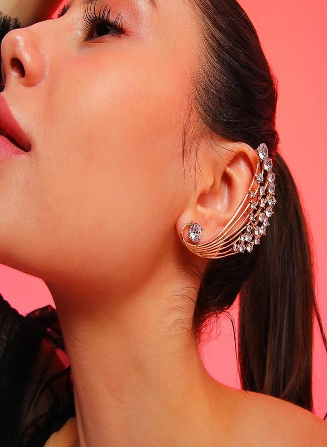 SOHI Women's Tiered Cuff Earring For Casual Wear | Metallic Gold Colour | Alloy Material | Push Back Closure | Gold-Plated Cuff Earrings | Earrings For Women and Girls - Image 4