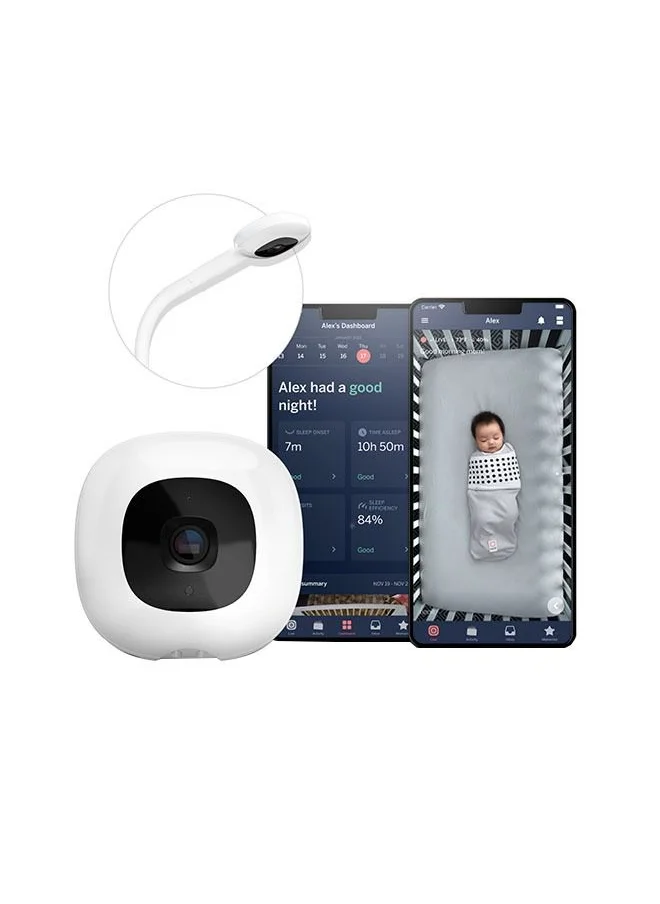 نانيت Pro Smart Baby Monitor And Wall Mount – Wi - Fi Hd Video Camera, Sleep Coach And Breathing Motion Tracker, 2 - Way Audio, Sound And Motion Alerts, Nightlight And Night Vision, Includes Breathing Band